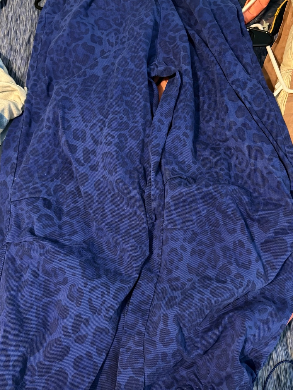 Blue Leopard print barrel denim pants